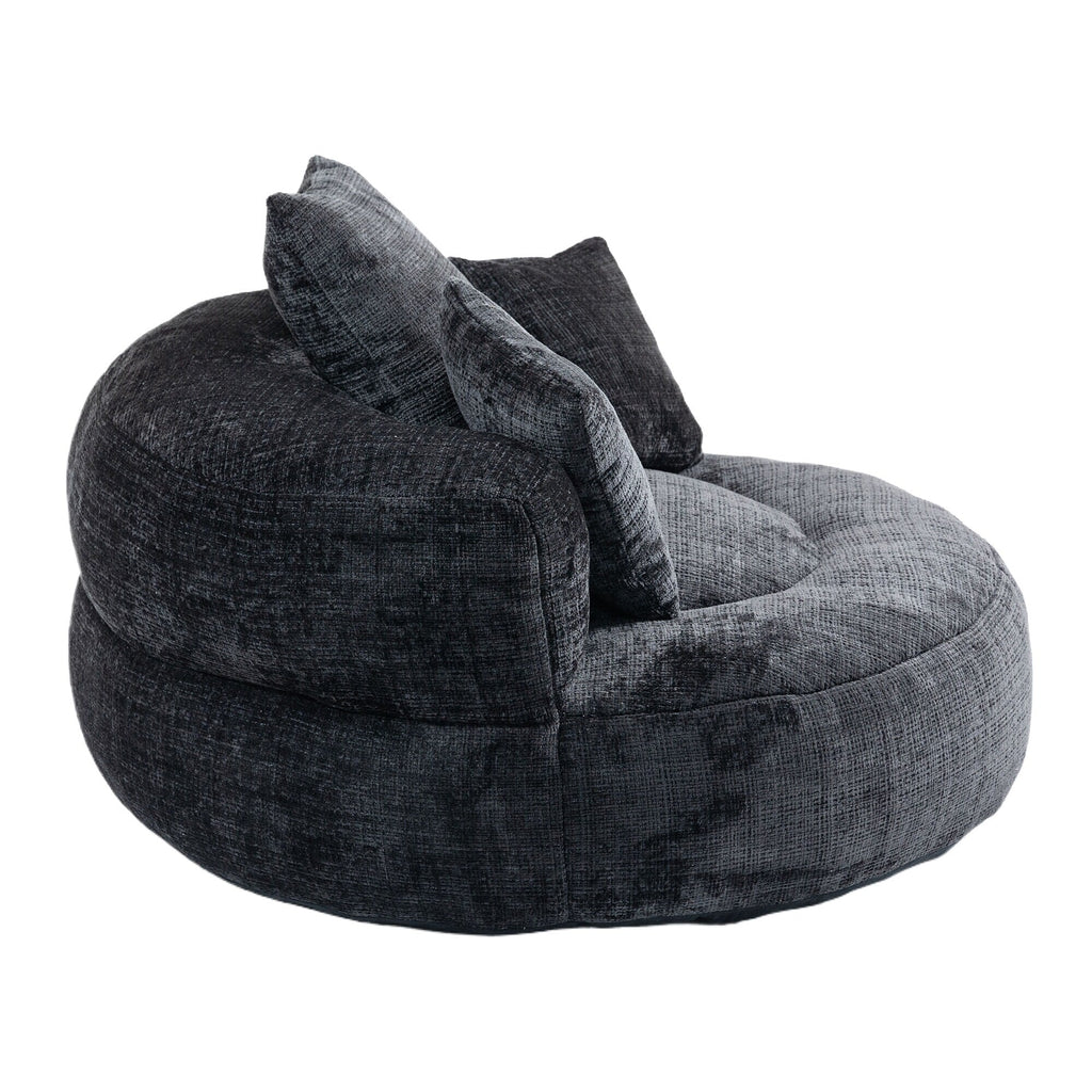 Pouf poire géant noir surdimensionné en chenille de 42,52 pouces avec trois coussins pour chambre à coucher