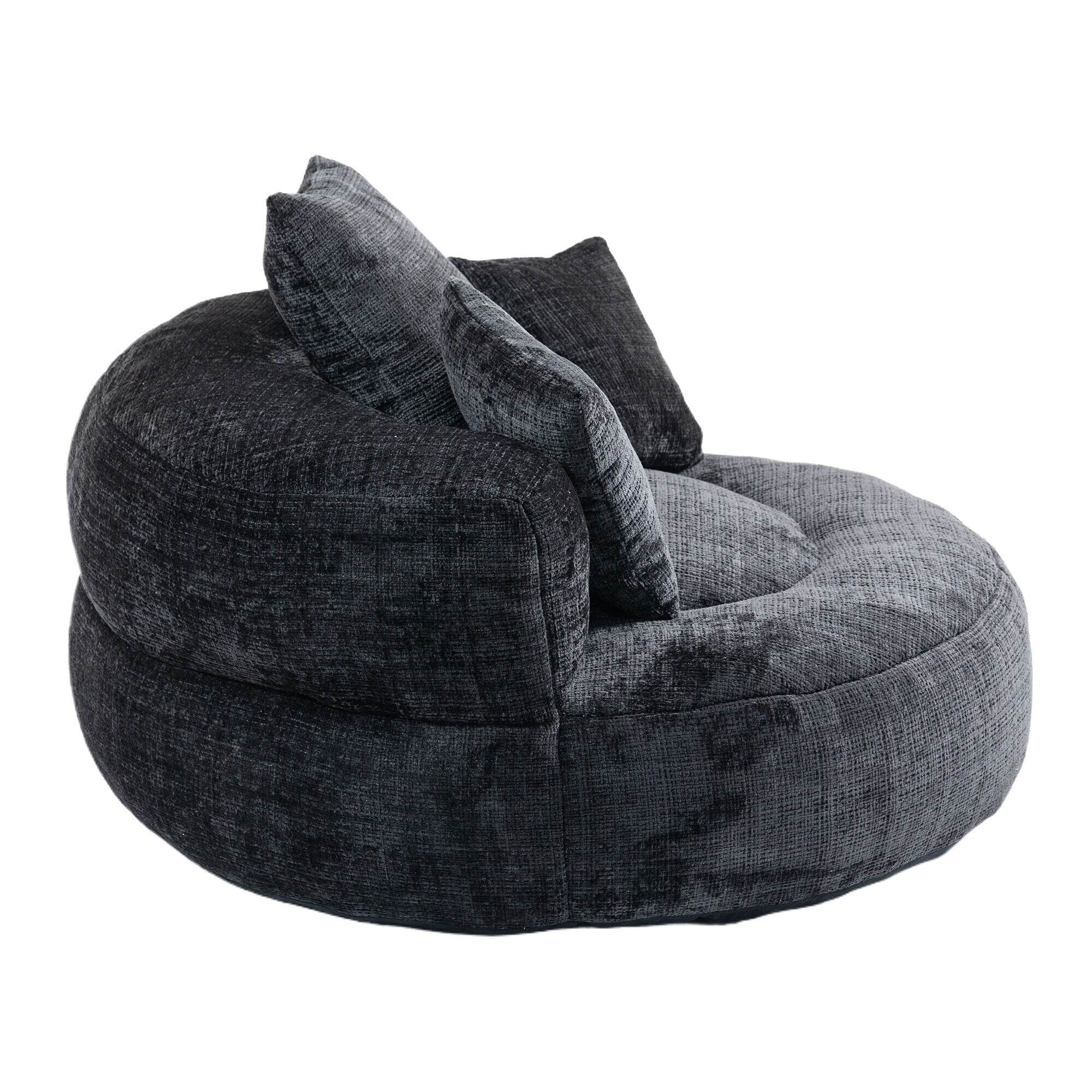 Pouf poire géant noir surdimensionné en chenille de 42,52 pouces avec trois coussins pour chambre à coucher