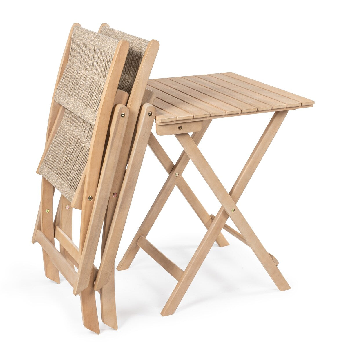 Ensemble bistro pliant d'extérieur 3 pièces en bois d'acacia Cadiz Modern Coastal, par JONATHAN Y