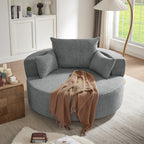 Fauteuil lounge rond en chenille, avec accoudoirs et base pivotante à 360° et 3 coussins amovibles