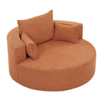 Fauteuil lounge rond en chenille, avec accoudoirs et base pivotante à 360° et 3 coussins amovibles