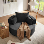 Fauteuil lounge rond en chenille, avec accoudoirs et base pivotante à 360° et 3 coussins amovibles