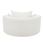 Fauteuil lounge rond en chenille, avec accoudoirs et base pivotante à 360° et 3 coussins amovibles