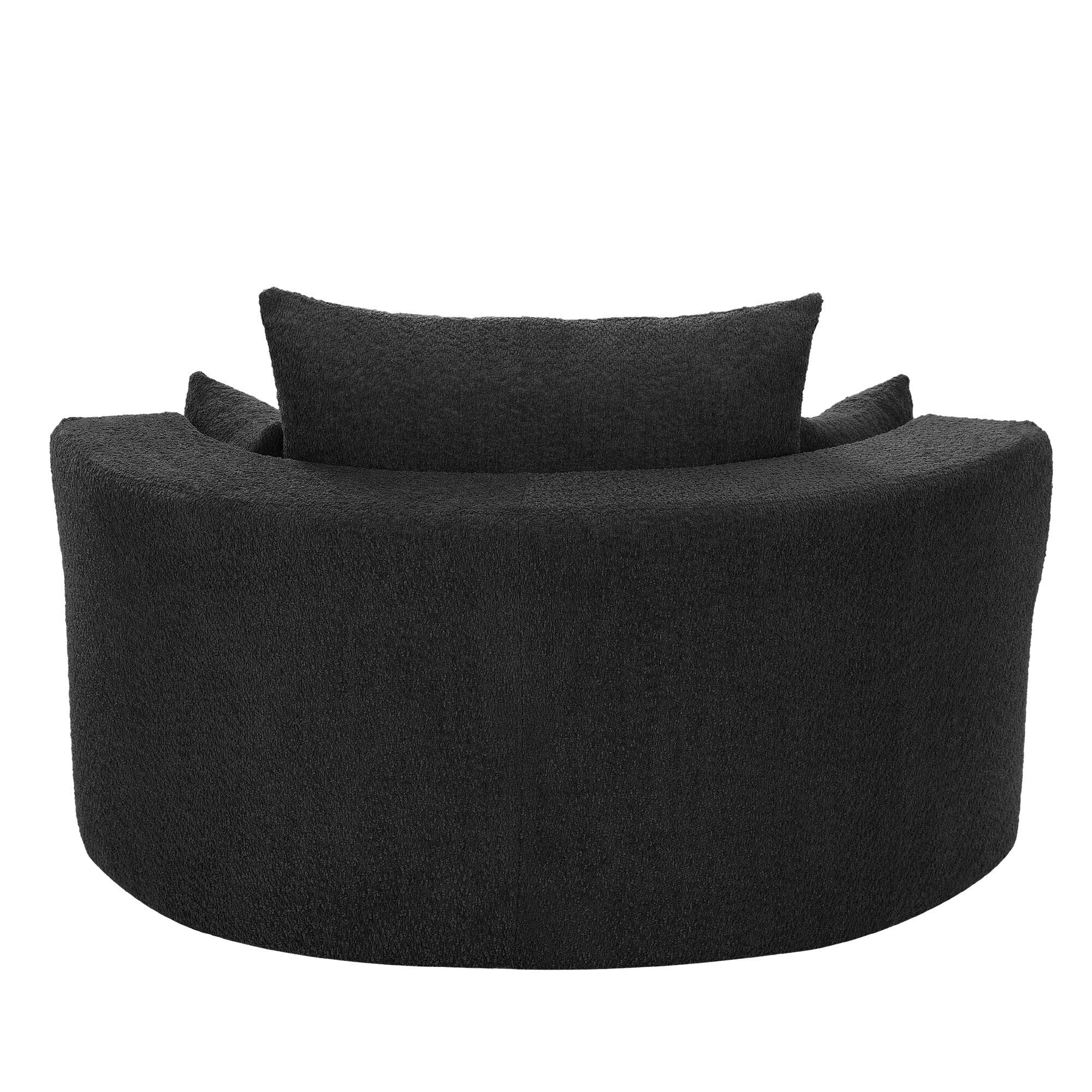 Fauteuil lounge rond en chenille, avec accoudoirs et base pivotante à 360° et 3 coussins amovibles