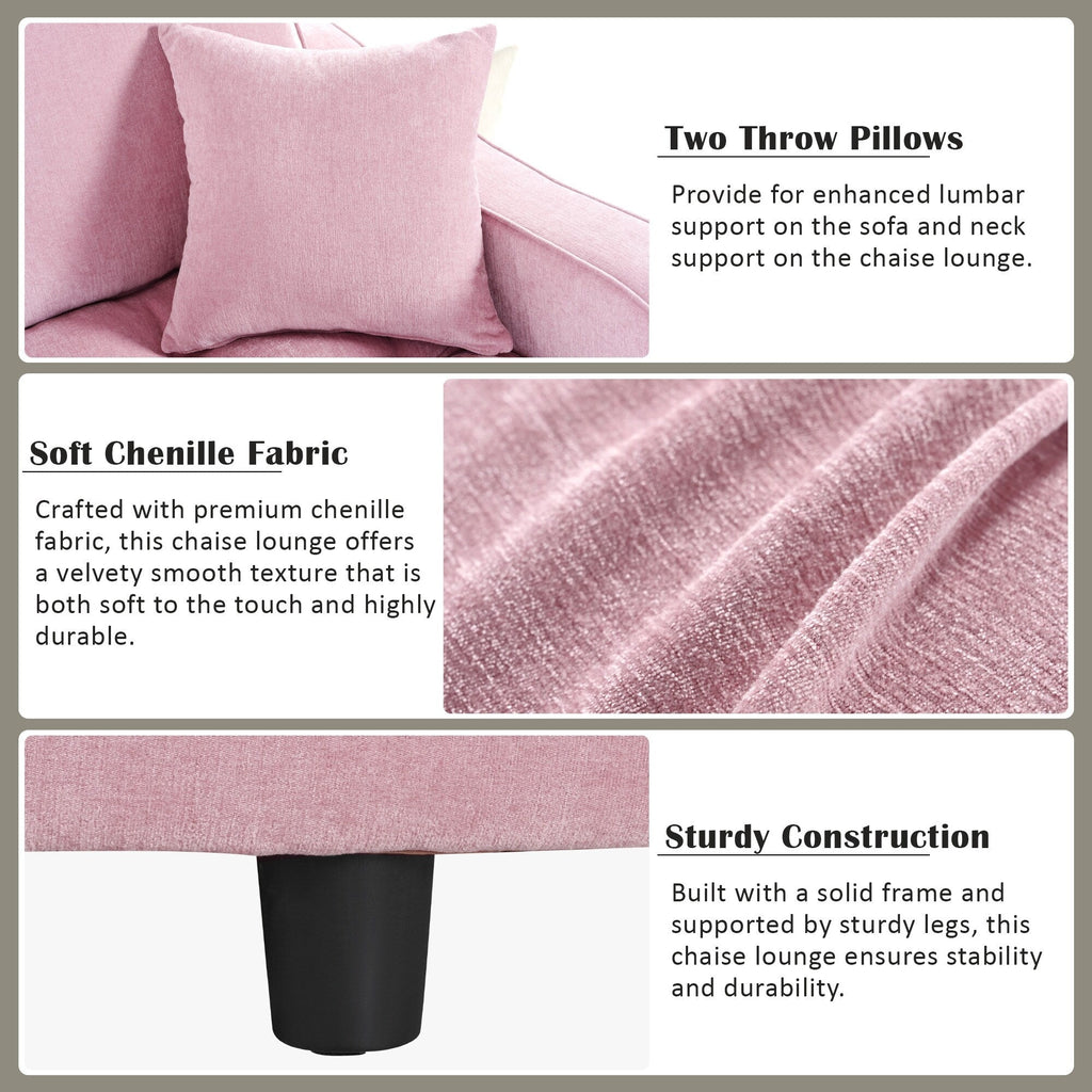 Canapé-lit méridienne en chenille, canapé rembourré avec dossier capitonné et 2 coussins amovibles pour salon