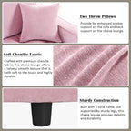 Canapé-lit méridienne en chenille, canapé rembourré avec dossier capitonné et 2 coussins amovibles pour salon