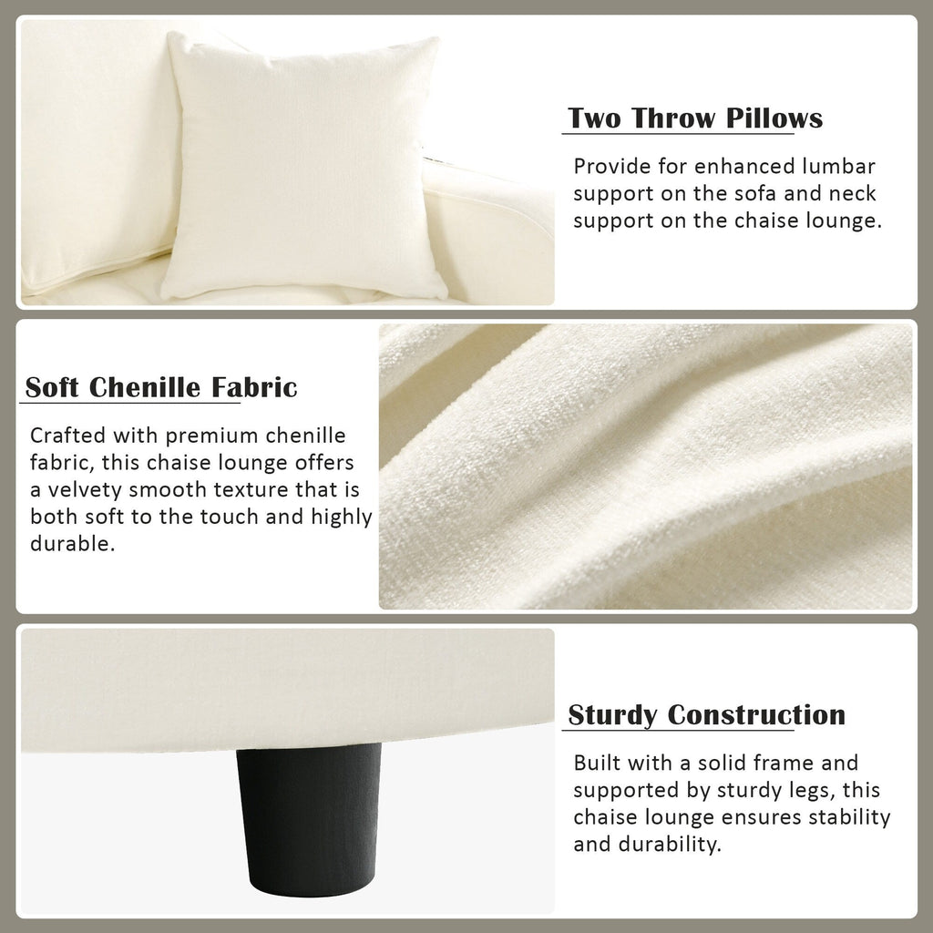 Canapé-lit méridienne en chenille, canapé rembourré avec dossier capitonné et 2 coussins amovibles pour salon