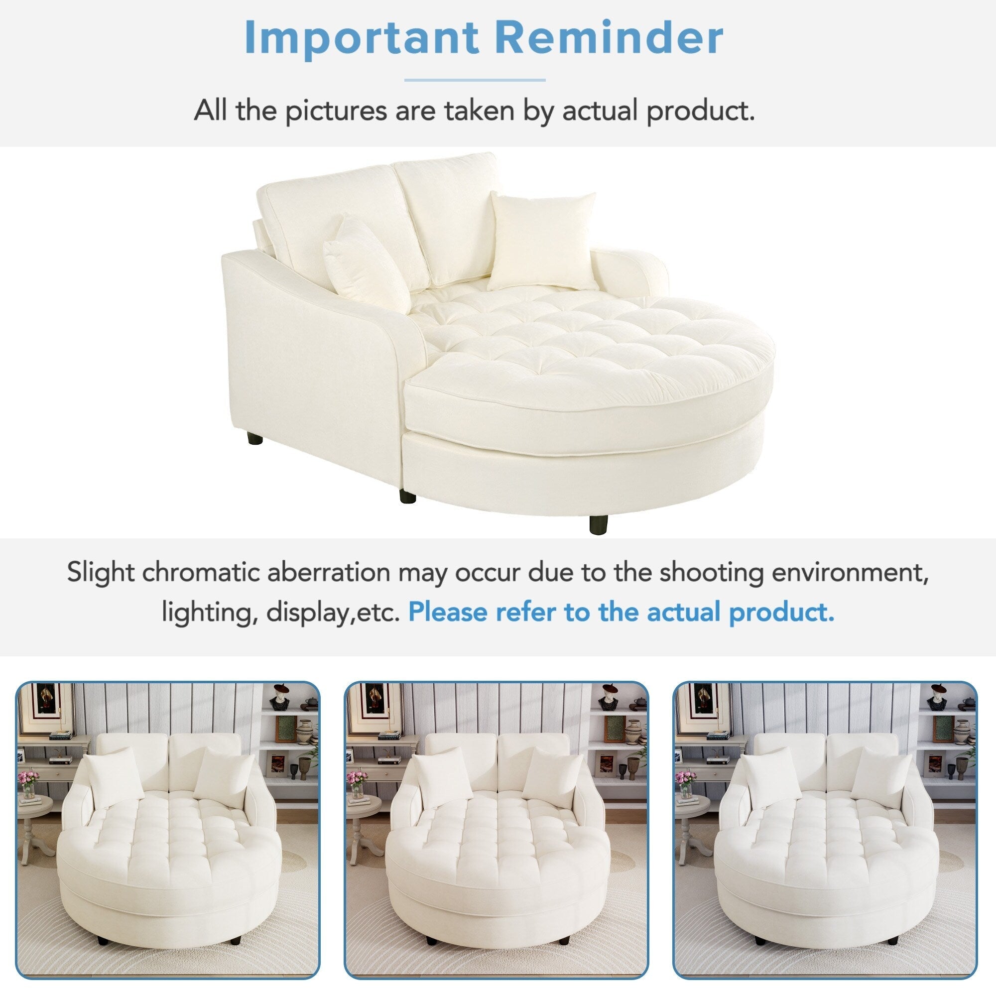 Canapé-lit méridienne en chenille, canapé rembourré avec dossier capitonné et 2 coussins amovibles pour salon