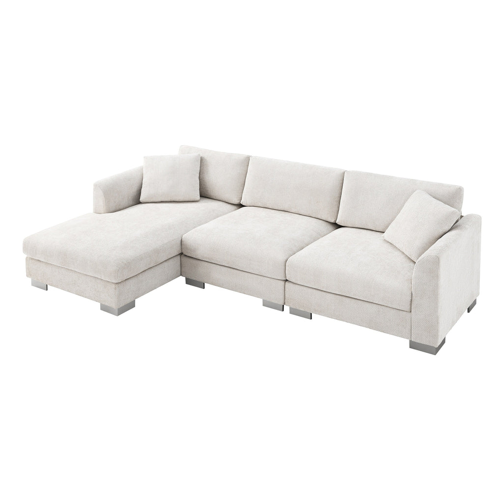 Canapé d'angle Cloud, ensemble de canapé de luxe en forme de L avec 2 coussins offerts, mobilier d'intérieur 4 places en chenille avec méridienne surdimensionnée