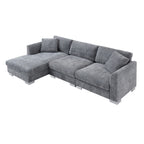 Canapé d'angle Cloud, ensemble de canapé de luxe en forme de L avec 2 coussins offerts, mobilier d'intérieur 4 places en chenille avec méridienne surdimensionnée