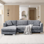 Canapé d'angle Cloud, ensemble de canapé de luxe en forme de L avec 2 coussins offerts, mobilier d'intérieur 4 places en chenille avec méridienne surdimensionnée
