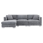Canapé d'angle Cloud, ensemble de canapé de luxe en forme de L avec 2 coussins offerts, mobilier d'intérieur 4 places en chenille avec méridienne surdimensionnée