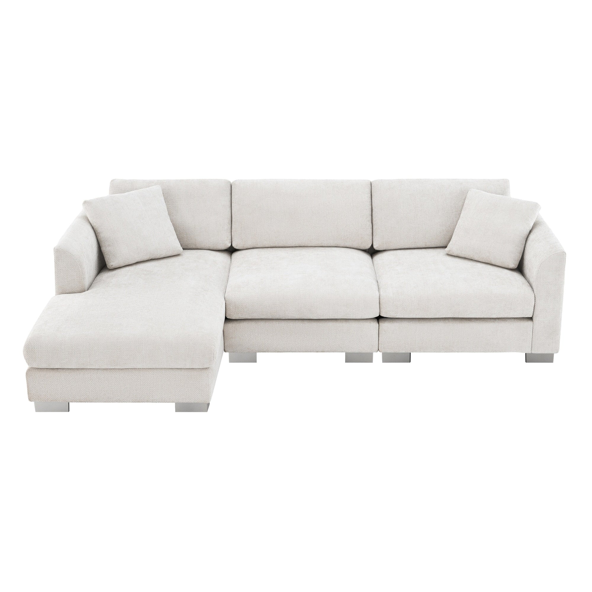 Canapé d'angle Cloud, ensemble de canapé de luxe en forme de L avec 2 coussins offerts, mobilier d'intérieur 4 places en chenille avec méridienne surdimensionnée