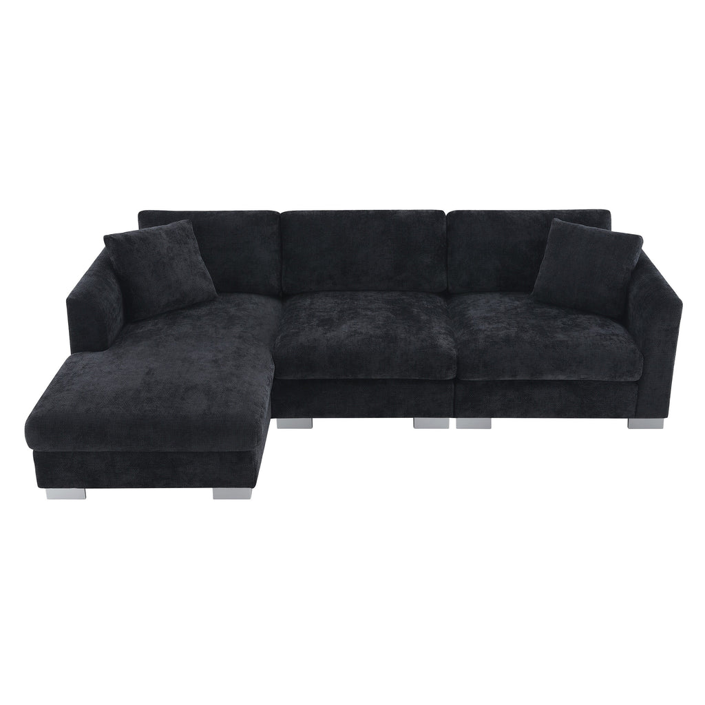 Canapé d'angle Cloud, ensemble de canapé de luxe en forme de L avec 2 coussins offerts, mobilier d'intérieur 4 places en chenille avec méridienne surdimensionnée