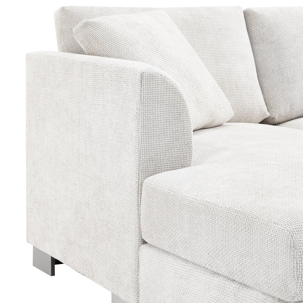 Canapé d'angle Cloud, ensemble de canapé de luxe en forme de L avec 2 coussins offerts, mobilier d'intérieur 4 places en chenille avec méridienne surdimensionnée