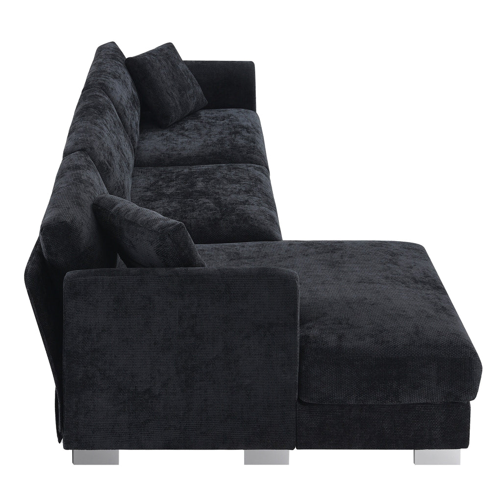 Canapé d'angle Cloud, ensemble de canapé de luxe en forme de L avec 2 coussins offerts, mobilier d'intérieur 4 places en chenille avec méridienne surdimensionnée