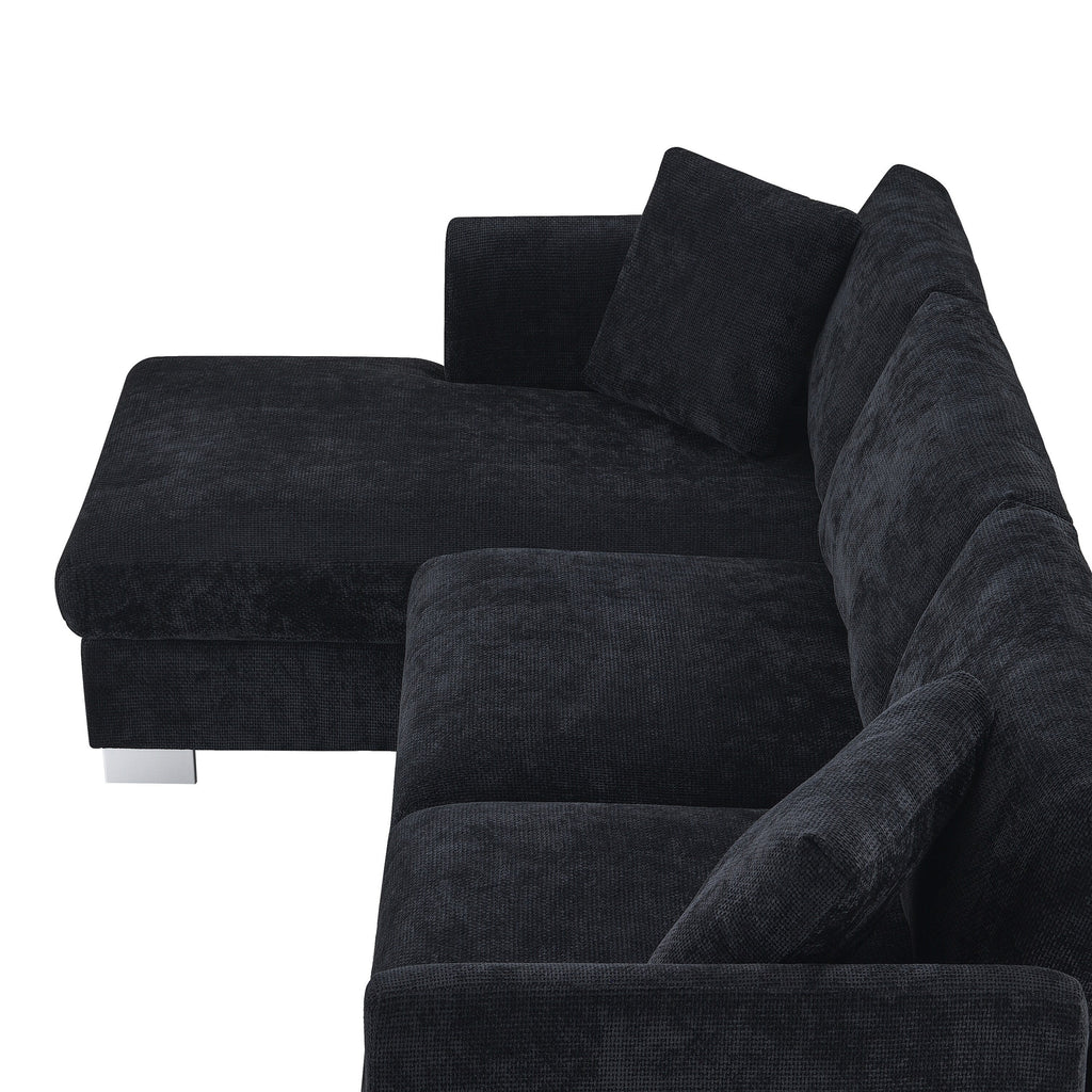 Canapé d'angle Cloud, ensemble de canapé de luxe en forme de L avec 2 coussins offerts, mobilier d'intérieur 4 places en chenille avec méridienne surdimensionnée
