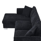 Canapé d'angle Cloud, ensemble de canapé de luxe en forme de L avec 2 coussins offerts, mobilier d'intérieur 4 places en chenille avec méridienne surdimensionnée