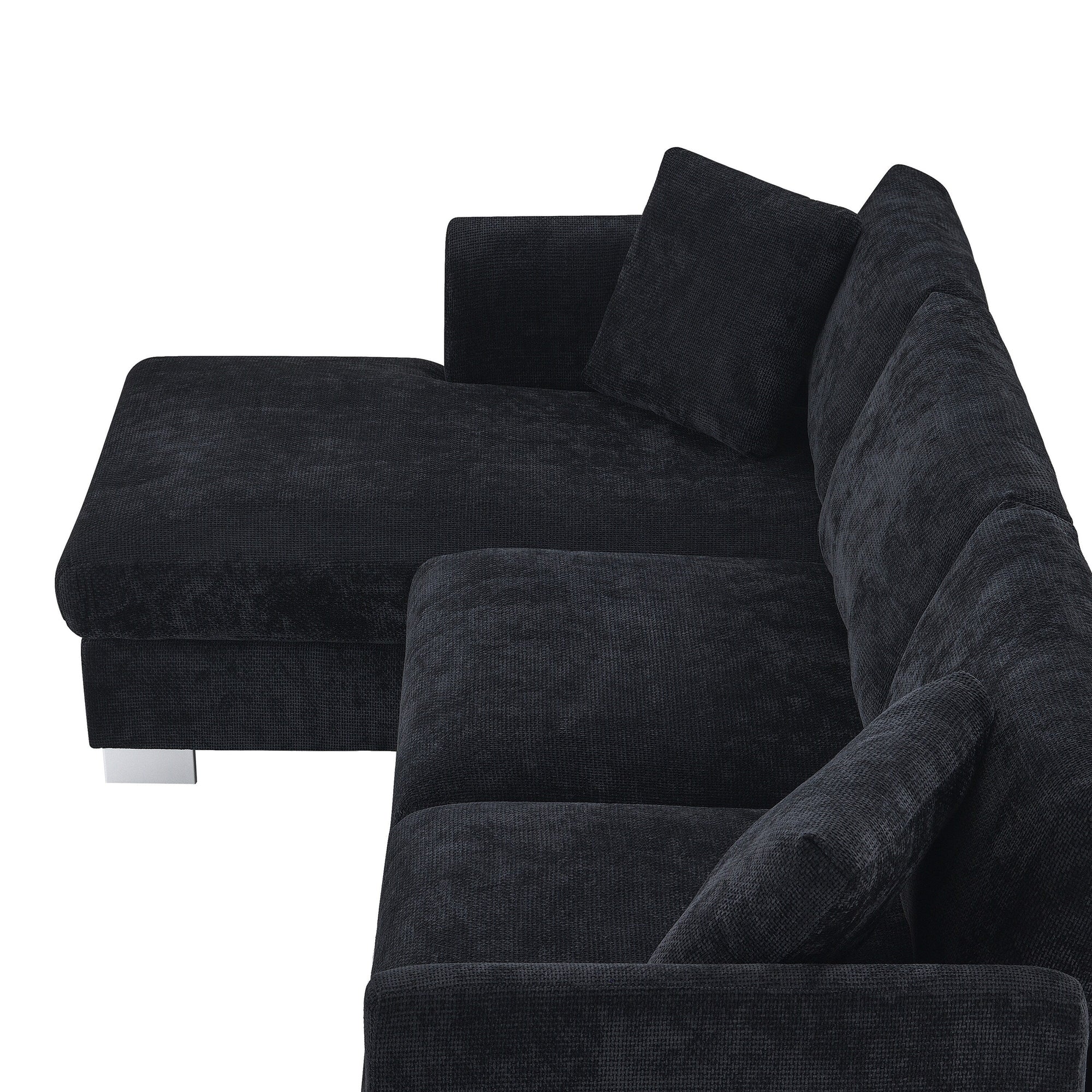 Canapé d'angle Cloud, ensemble de canapé de luxe en forme de L avec 2 coussins offerts, mobilier d'intérieur 4 places en chenille avec méridienne surdimensionnée