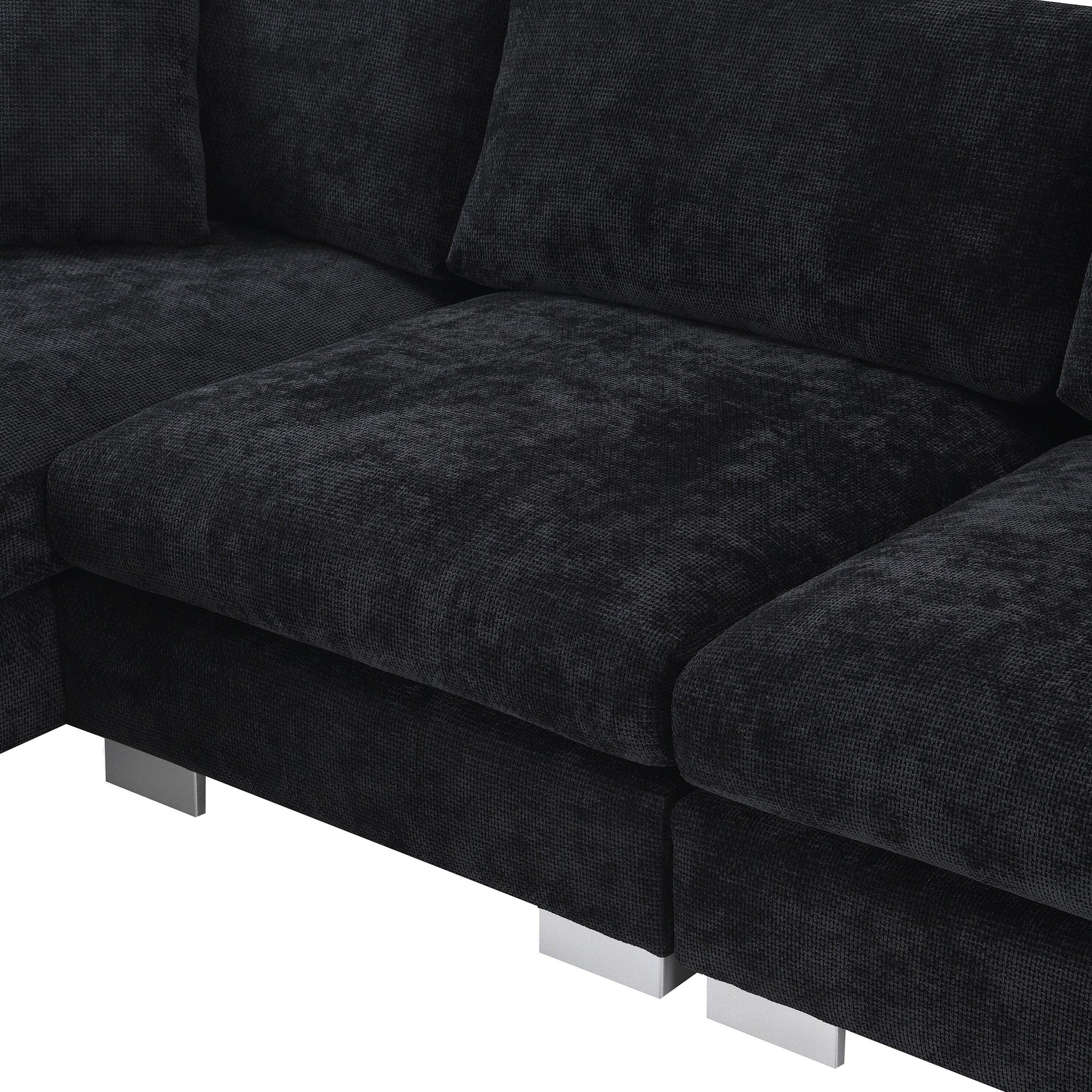 Canapé d'angle Cloud, ensemble de canapé de luxe en forme de L avec 2 coussins offerts, mobilier d'intérieur 4 places en chenille avec méridienne surdimensionnée