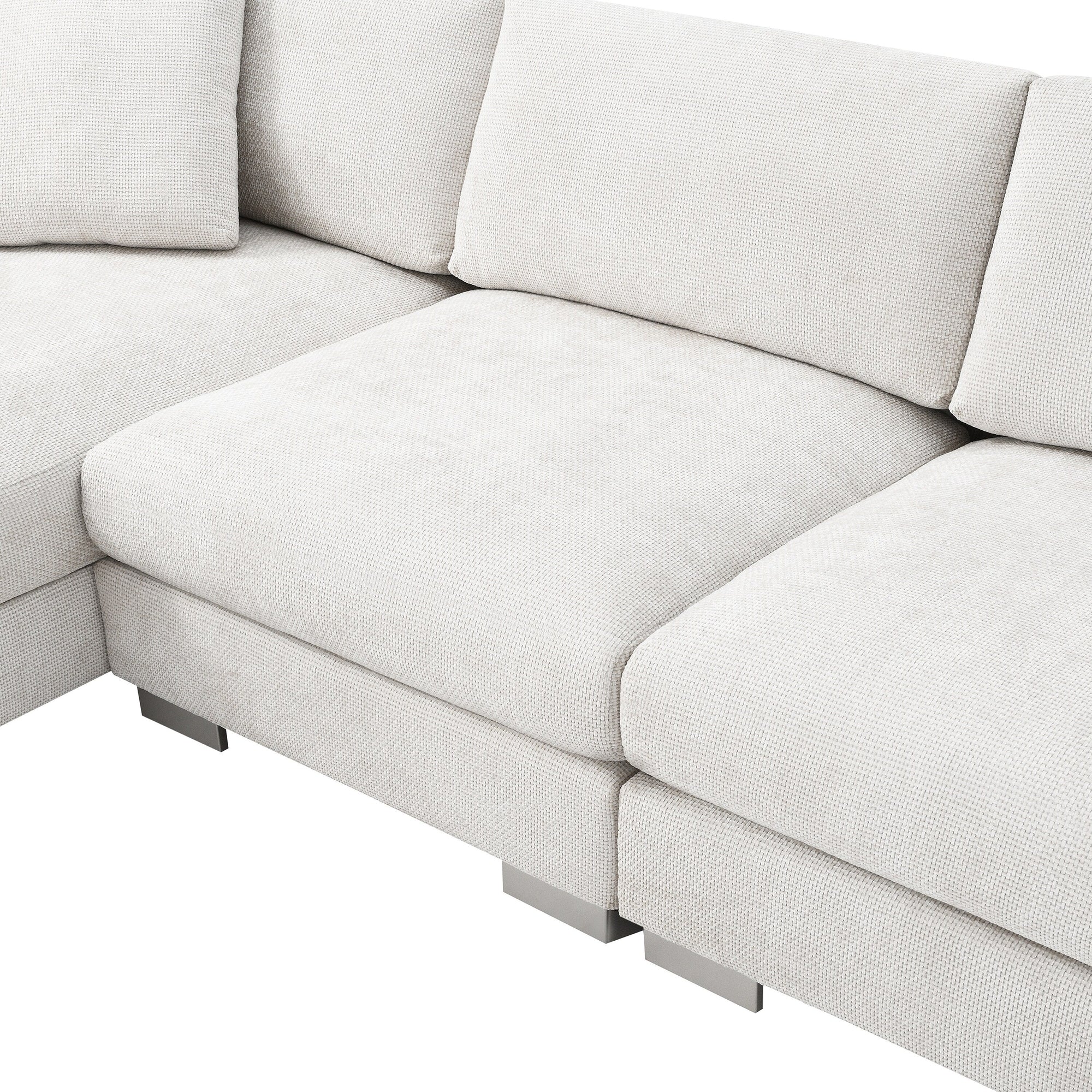 Canapé d'angle Cloud, ensemble de canapé de luxe en forme de L avec 2 coussins offerts, mobilier d'intérieur 4 places en chenille avec méridienne surdimensionnée