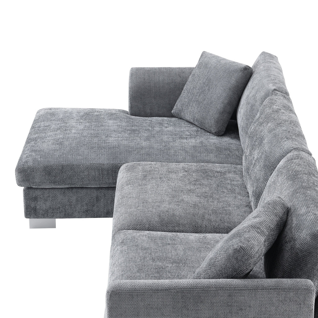 Canapé d'angle Cloud, ensemble de canapé de luxe en forme de L avec 2 coussins offerts, mobilier d'intérieur 4 places en chenille avec méridienne surdimensionnée