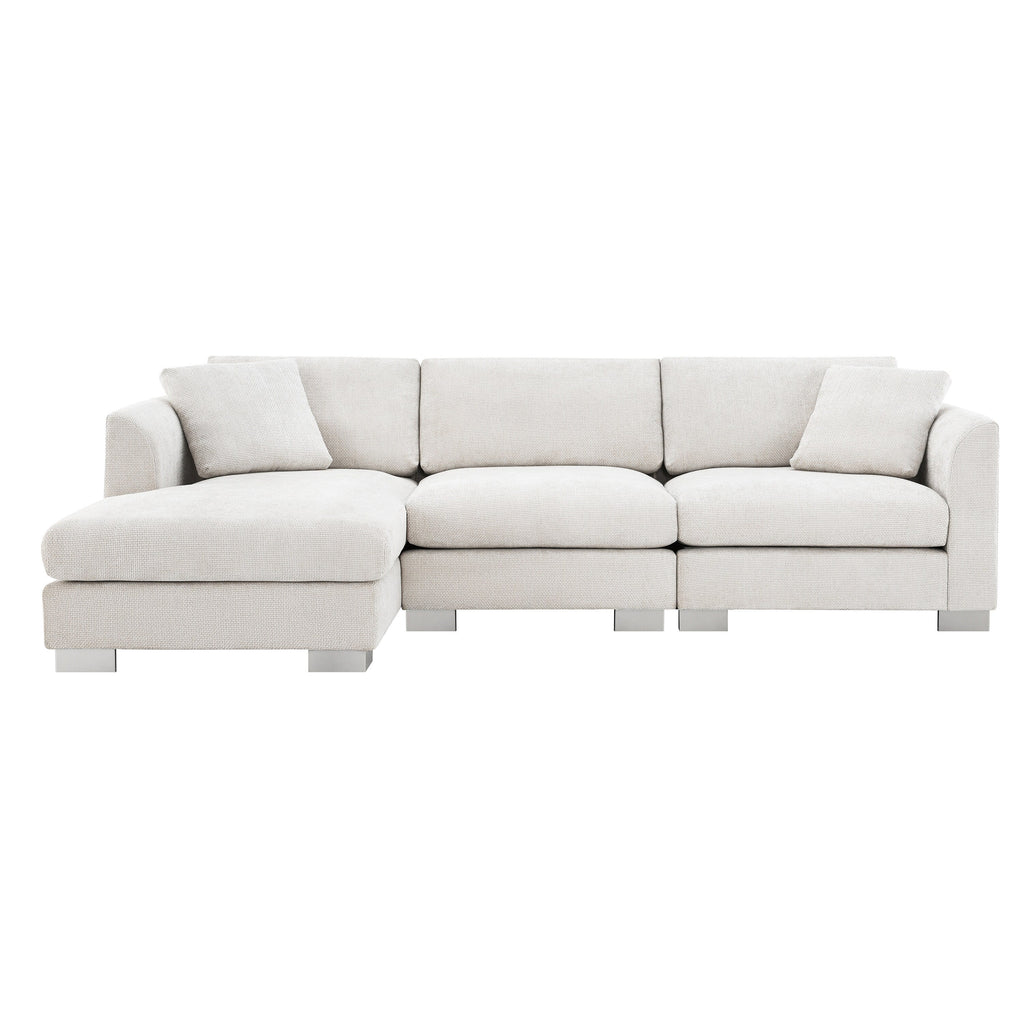 Canapé d'angle Cloud, ensemble de canapé de luxe en forme de L avec 2 coussins offerts, mobilier d'intérieur 4 places en chenille avec méridienne surdimensionnée