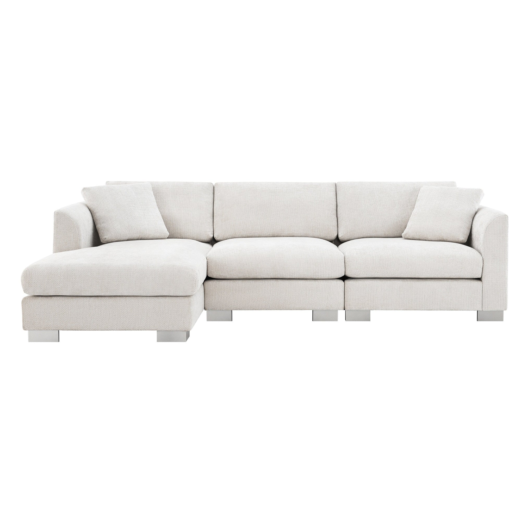 Canapé d'angle Cloud, ensemble de canapé de luxe en forme de L avec 2 coussins offerts, mobilier d'intérieur 4 places en chenille avec méridienne surdimensionnée