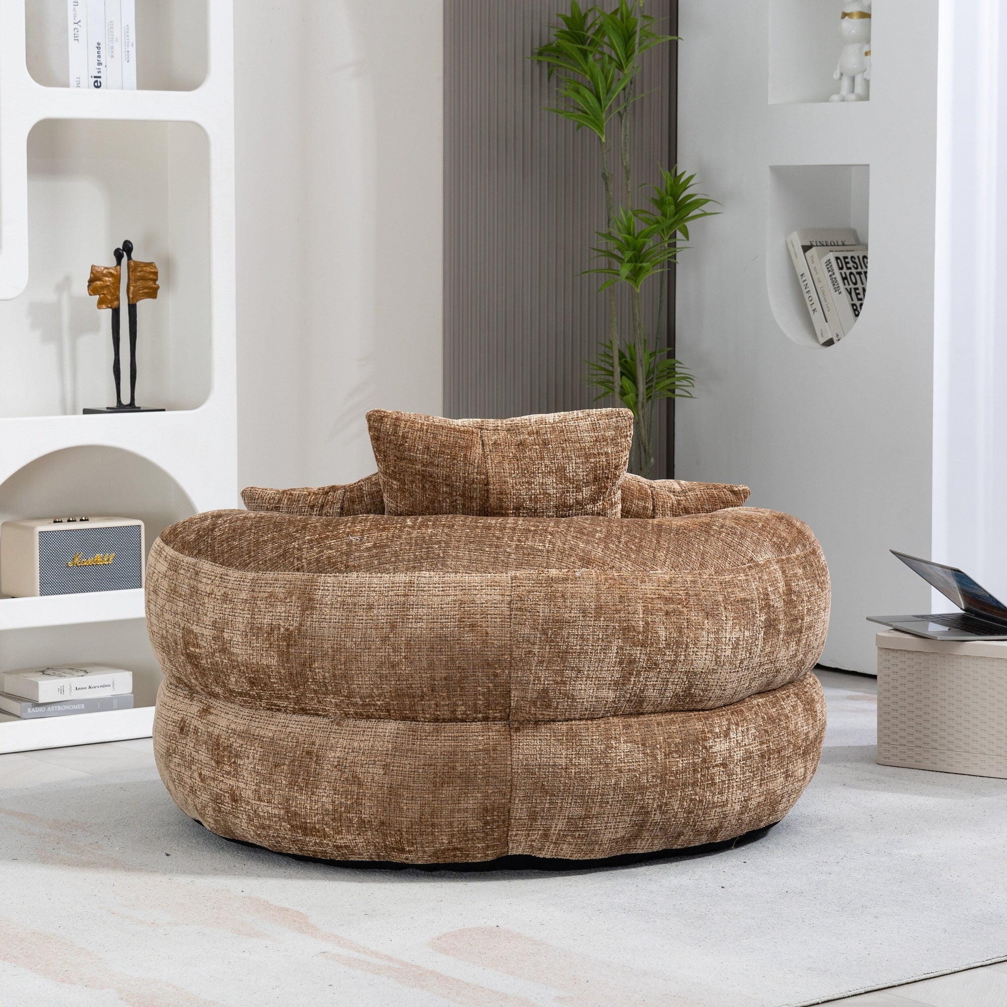 Pouf poire géant en chenille couleur café (42,52 pouces) avec trois coussins pour chambre à coucher