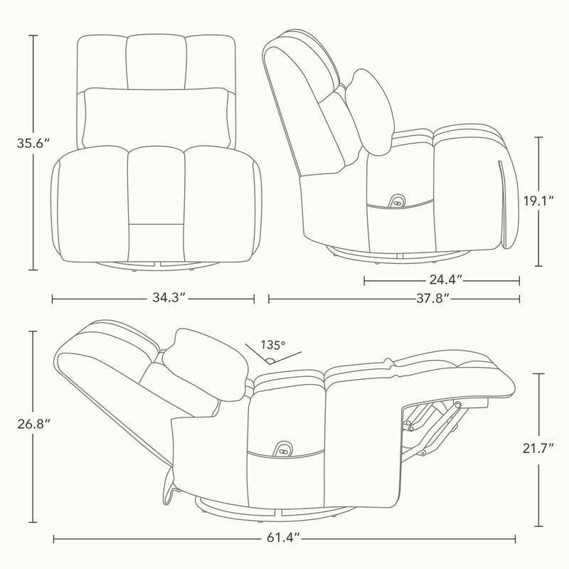 Fauteuil inclinable électrique Cole pivotant avec soutien lombaire