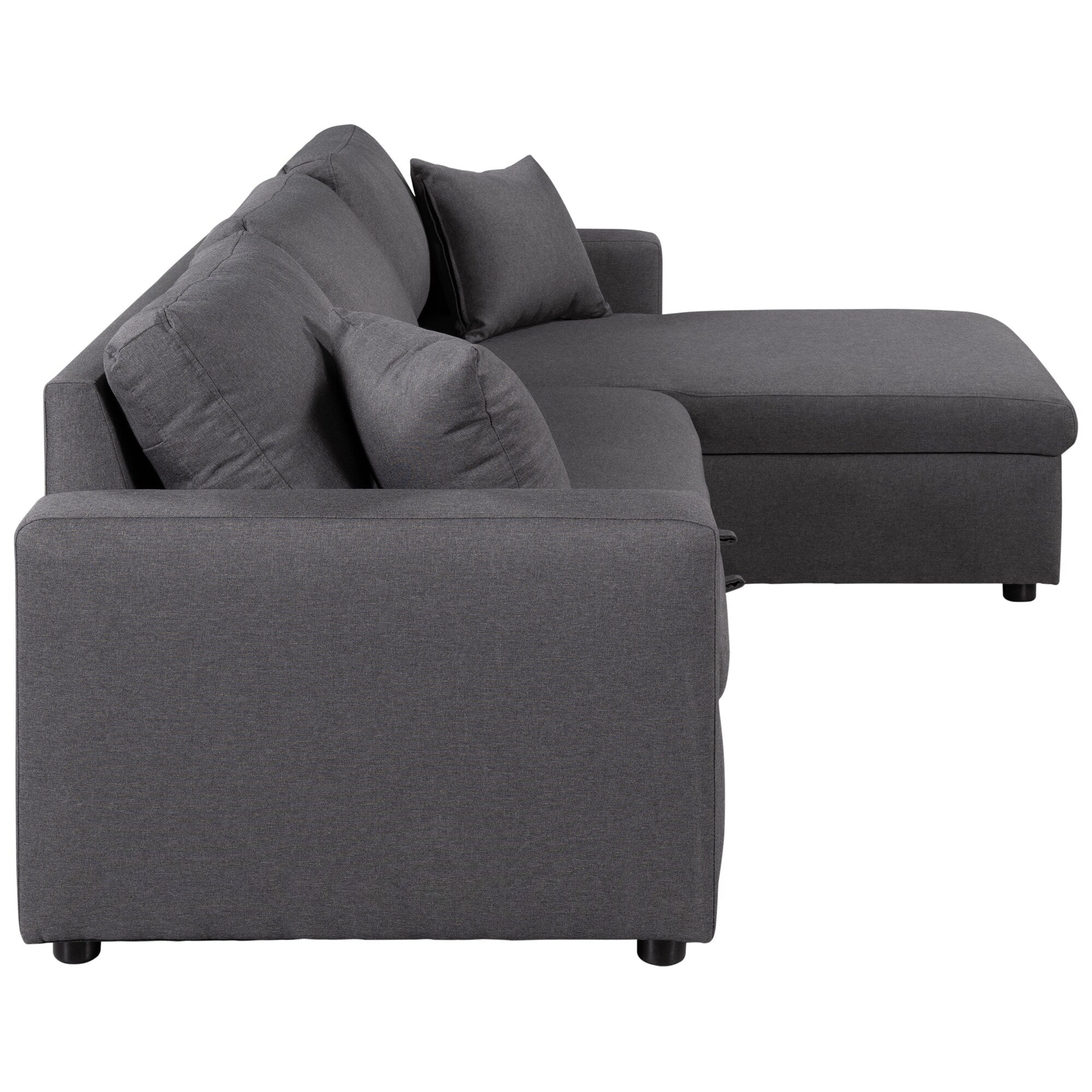 Canapé d'angle convertible en L avec lit gigogne et espace de rangement, 2 coussins décoratifs