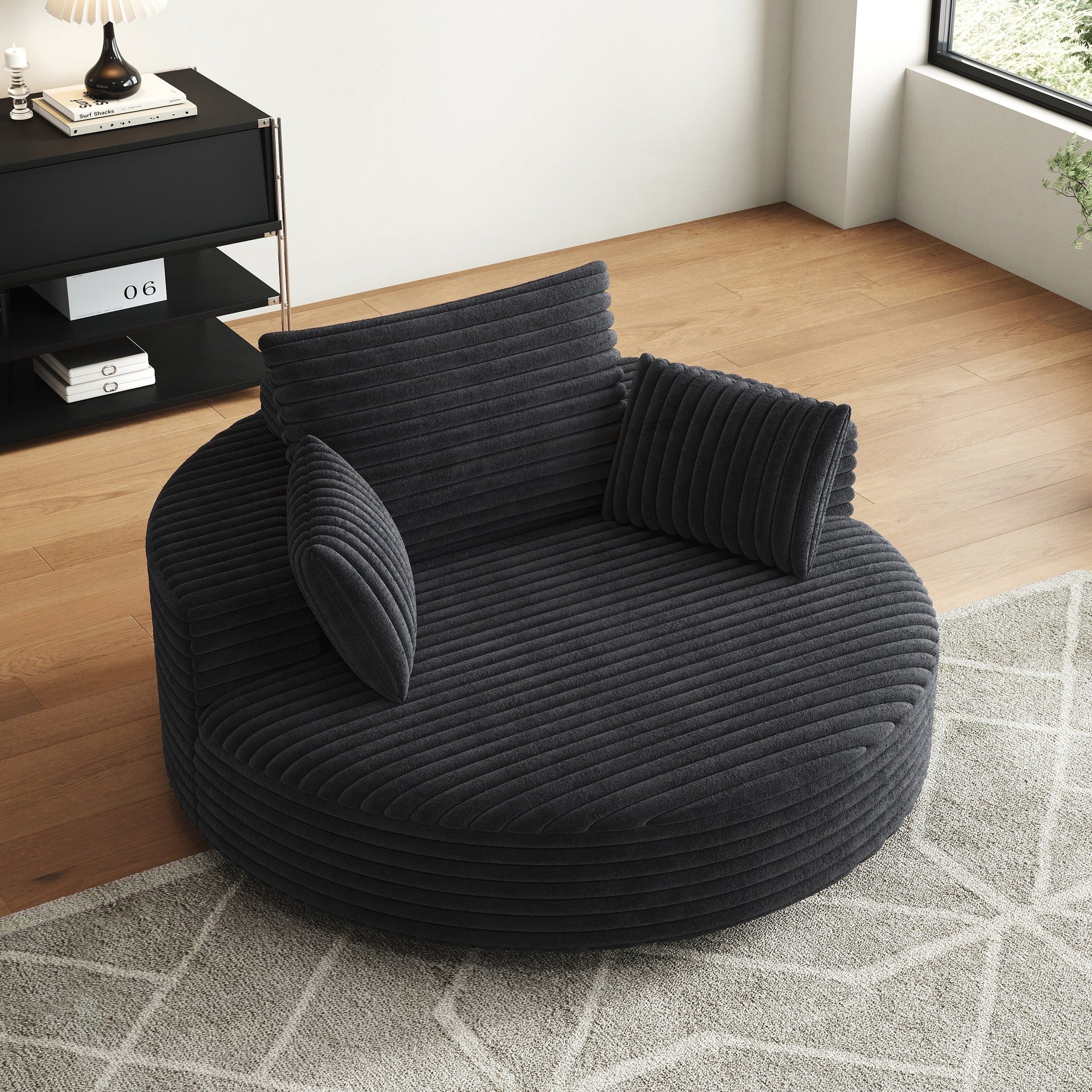 Fauteuil pivotant simple en velours côtelé et mousse chenille