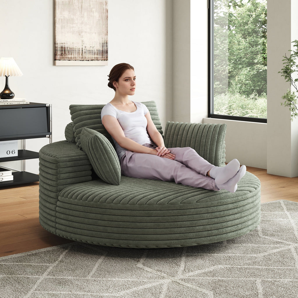 Fauteuil pivotant simple en velours côtelé et mousse chenille