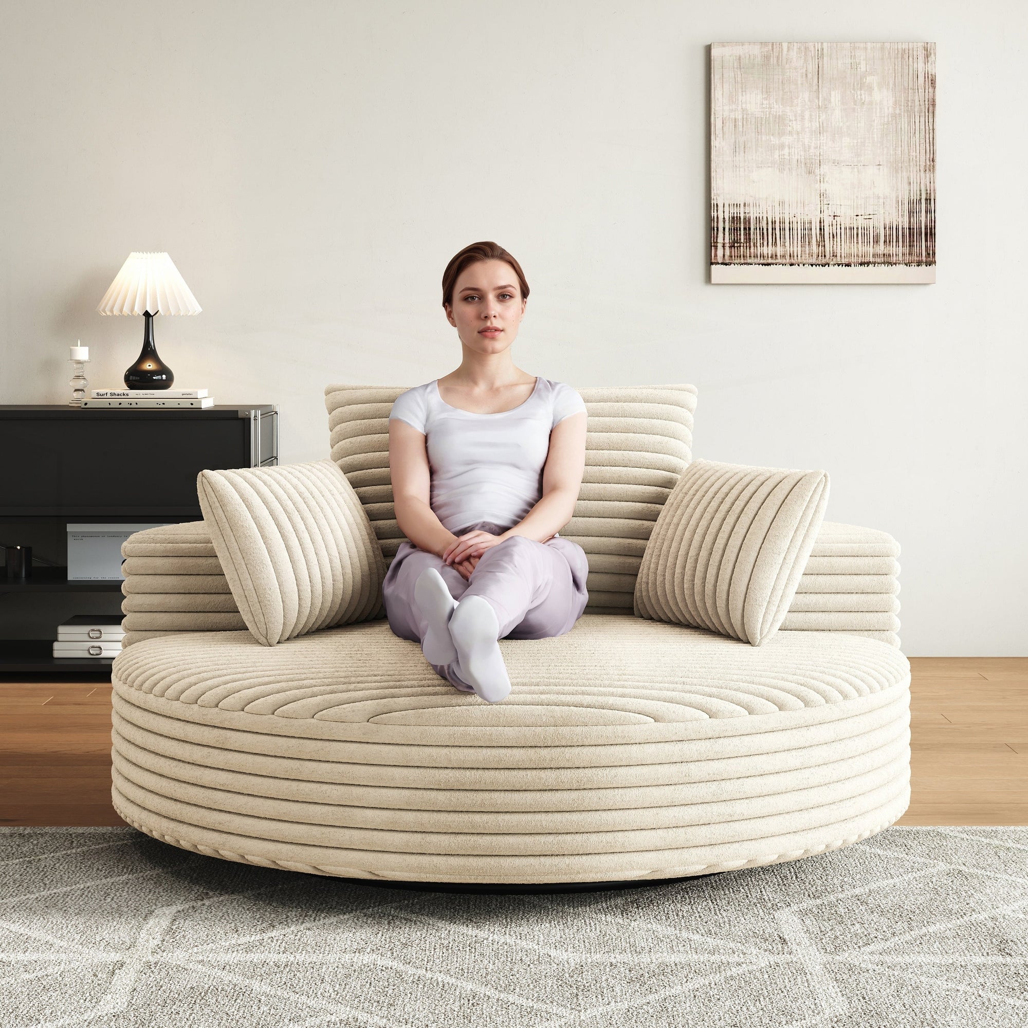 Fauteuil pivotant simple en velours côtelé et mousse chenille