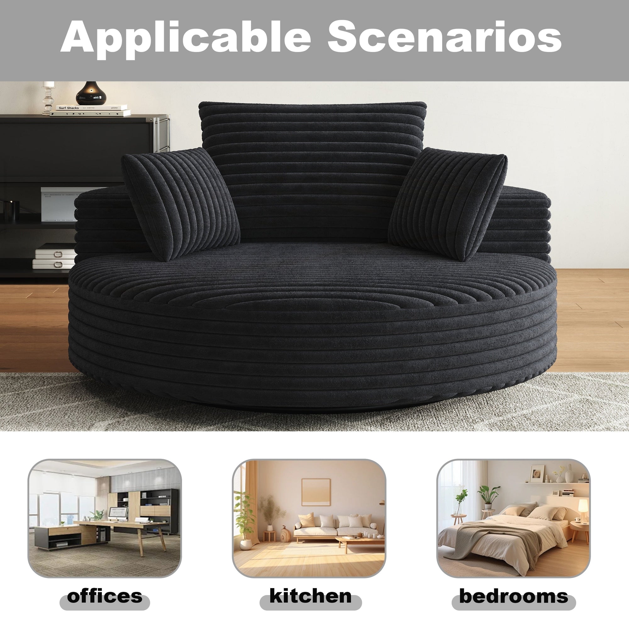 Fauteuil pivotant simple en velours côtelé et mousse chenille