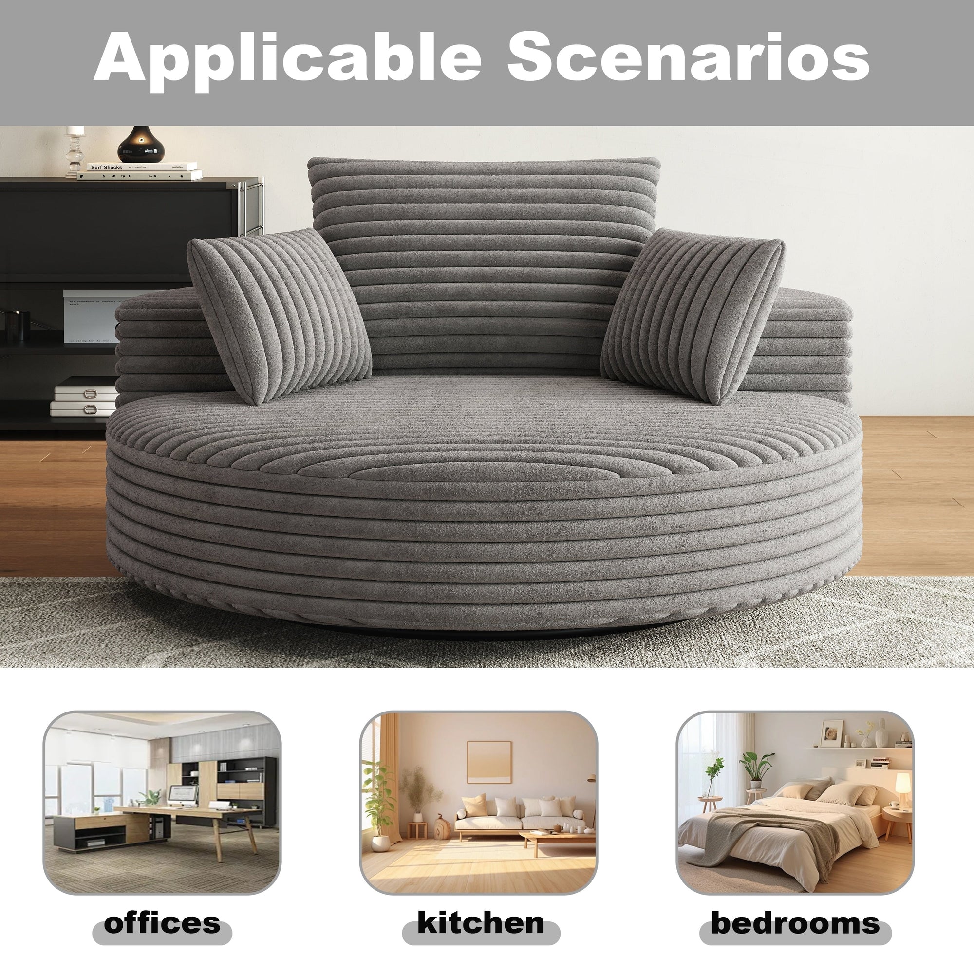 Fauteuil pivotant simple en velours côtelé et mousse chenille