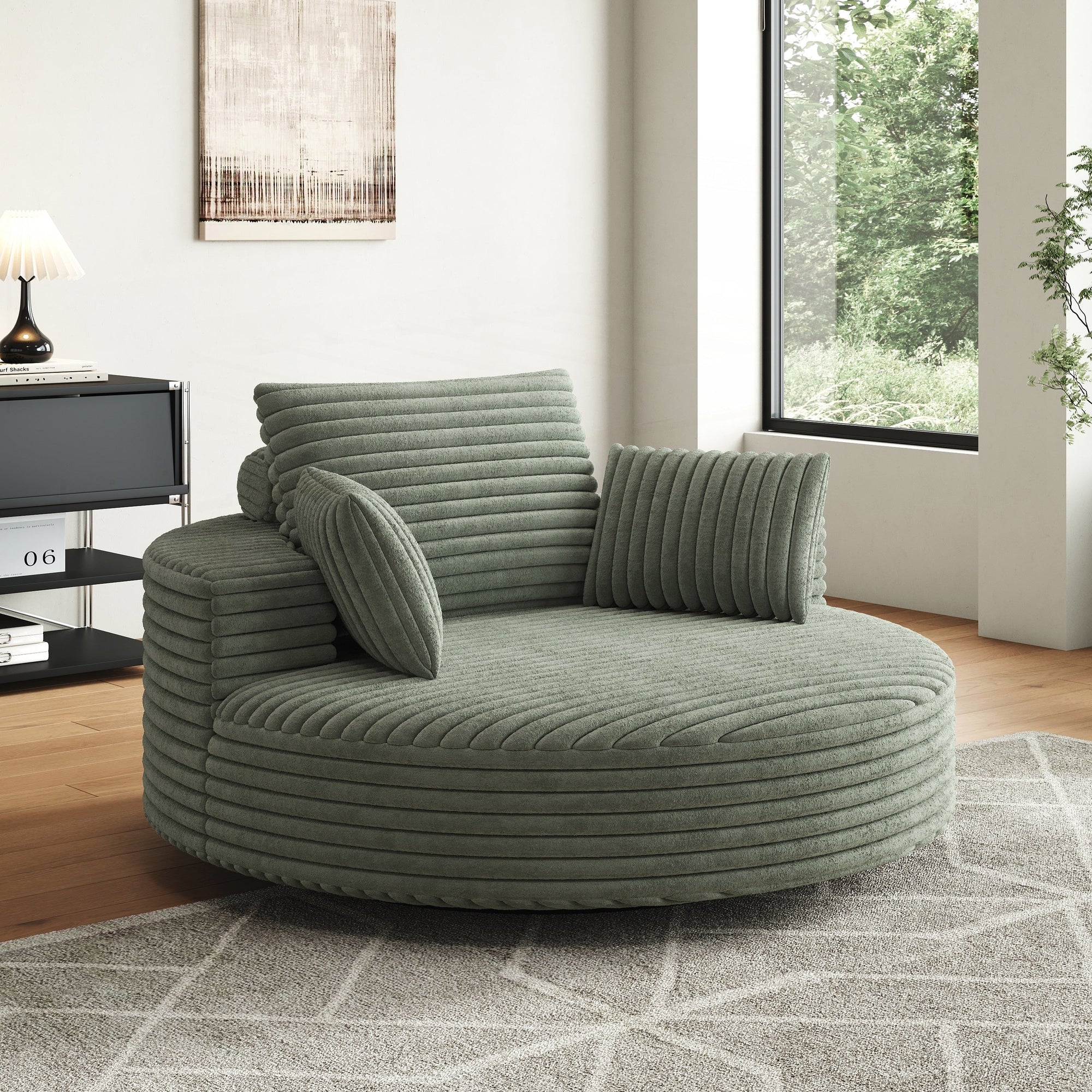 Fauteuil pivotant simple en velours côtelé et mousse chenille