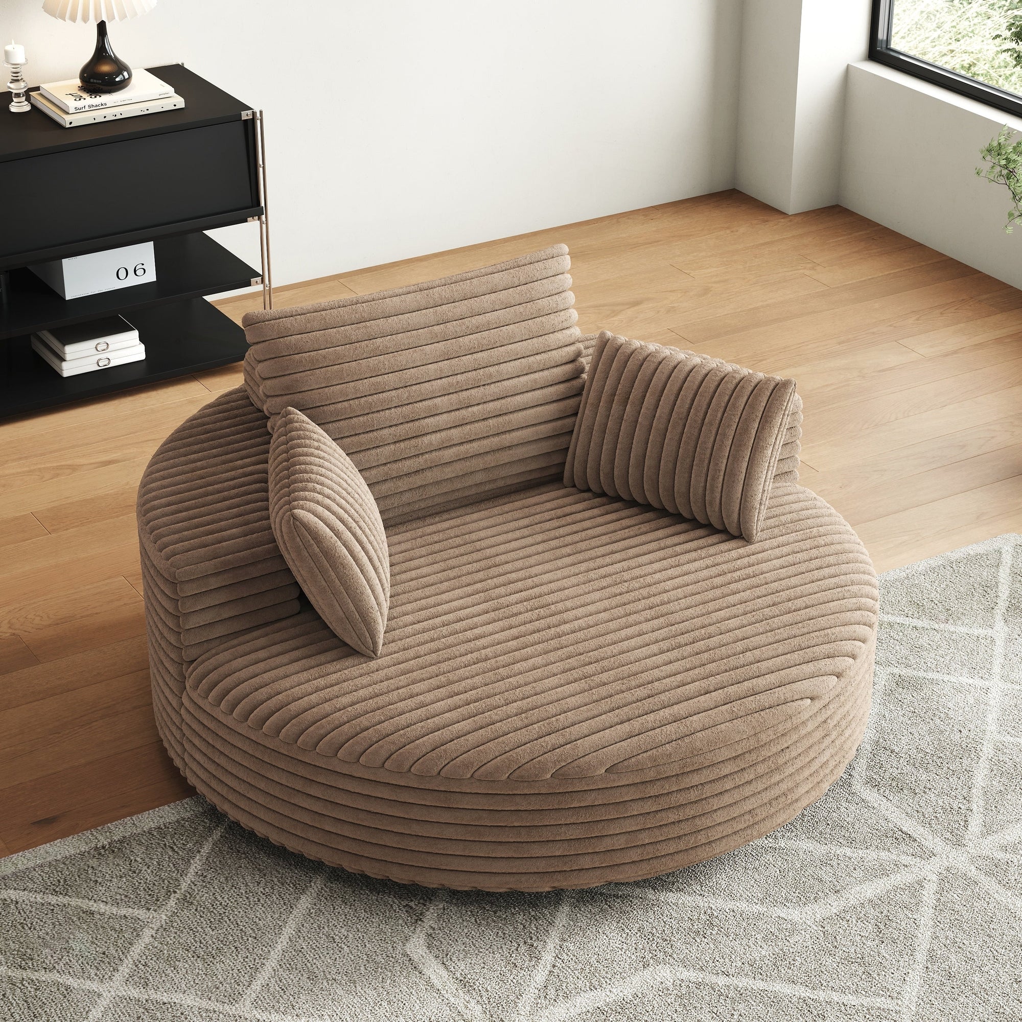 Fauteuil pivotant simple en velours côtelé et mousse chenille