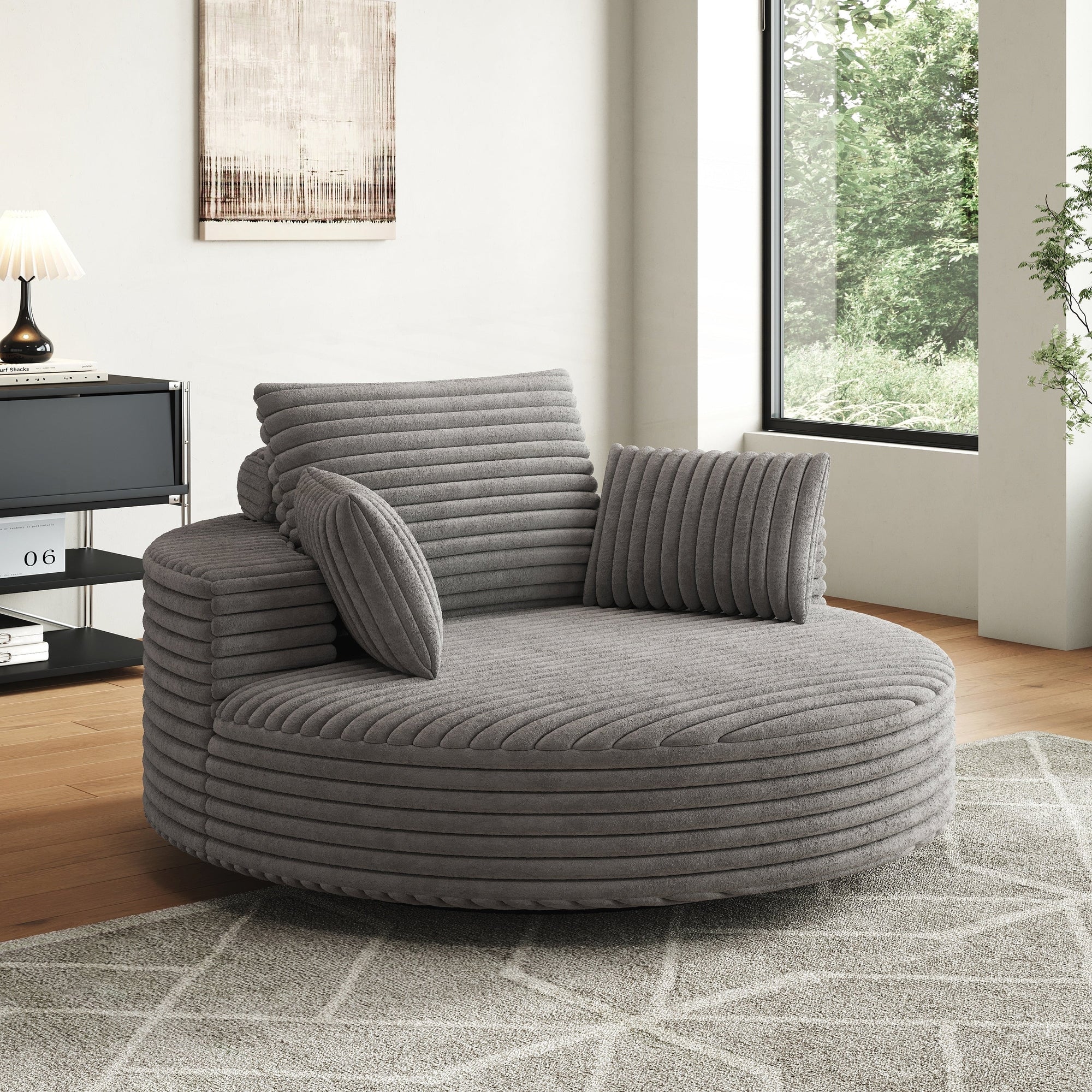 Fauteuil pivotant simple en velours côtelé et mousse chenille