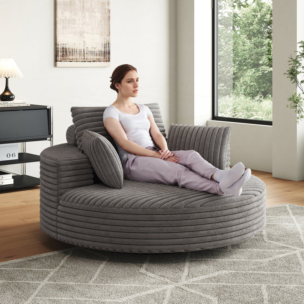 Fauteuil pivotant simple en velours côtelé et mousse chenille