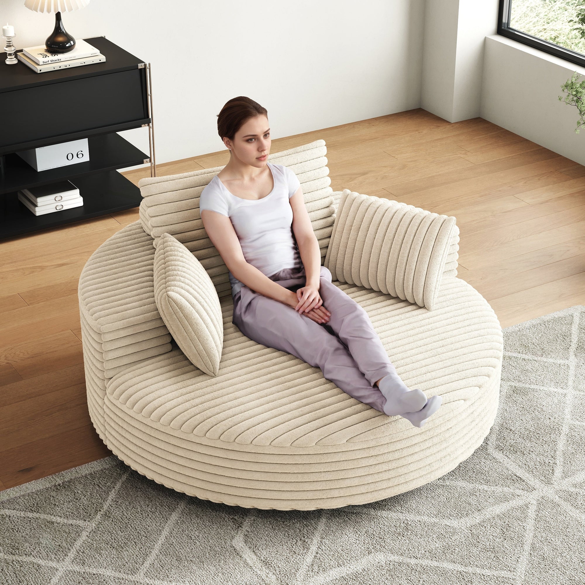 Fauteuil pivotant simple en velours côtelé et mousse chenille