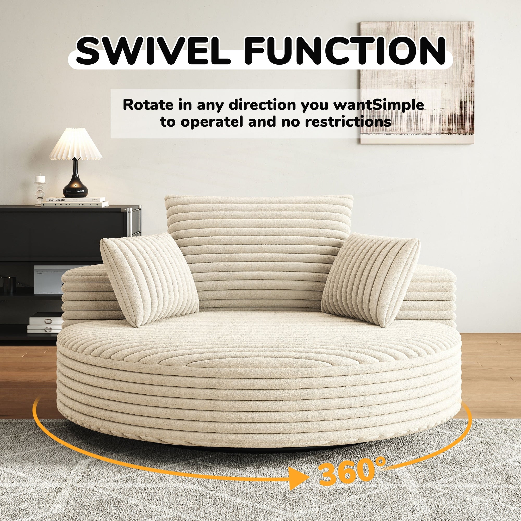 Fauteuil pivotant simple en velours côtelé et mousse chenille