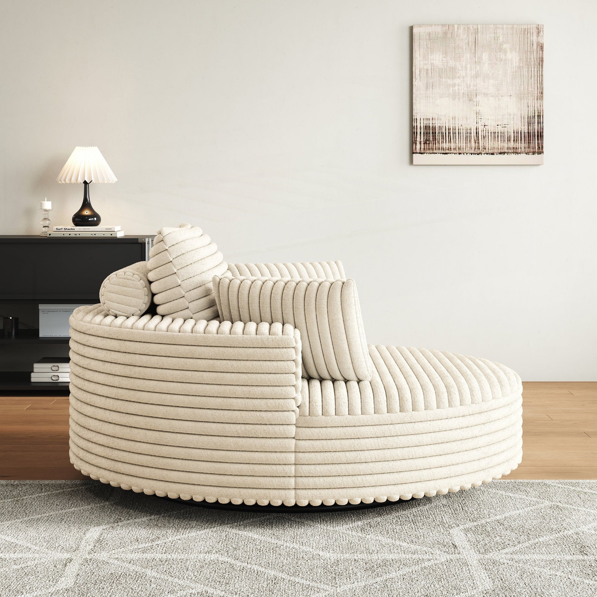 Fauteuil pivotant simple en velours côtelé et mousse chenille