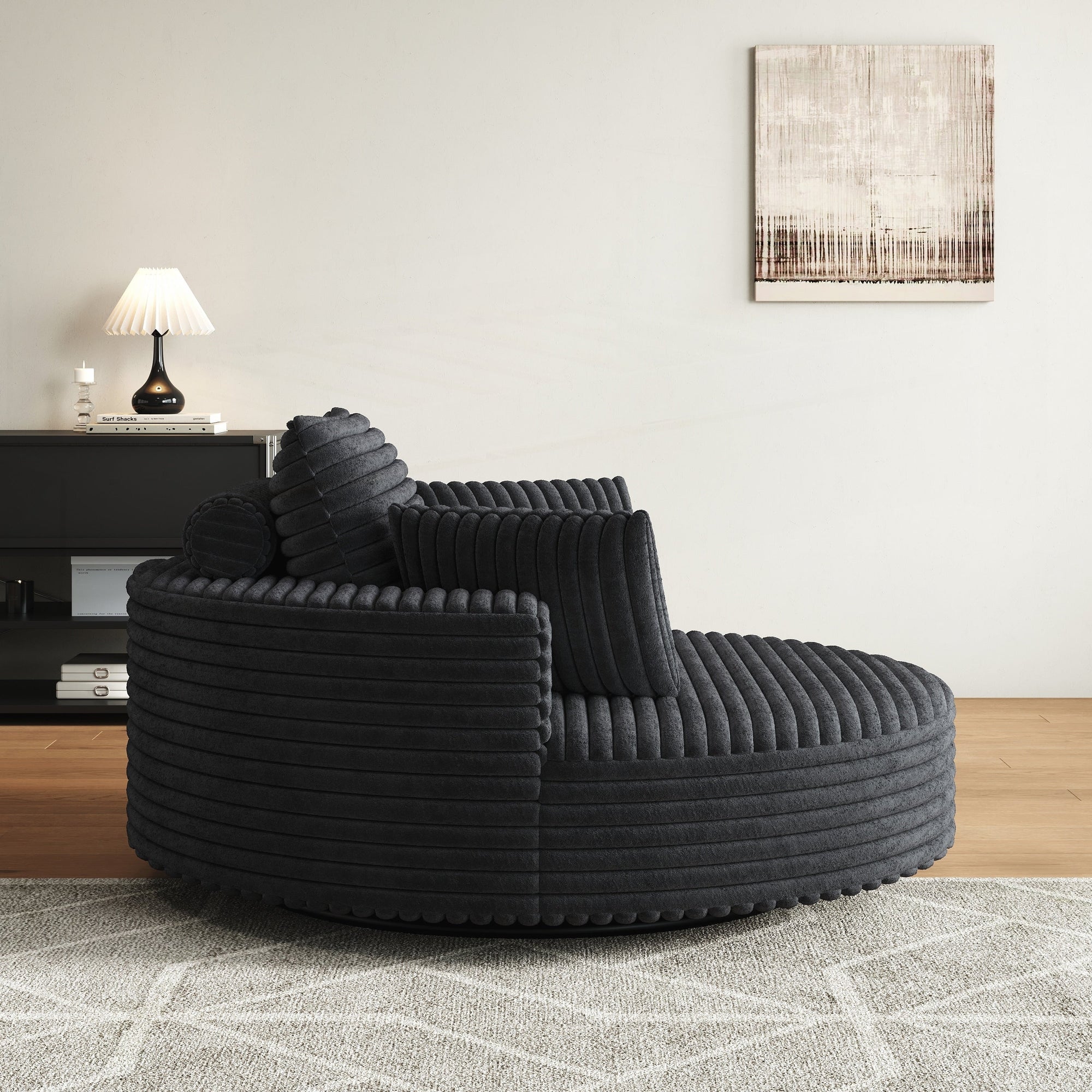 Fauteuil pivotant simple en velours côtelé et mousse chenille