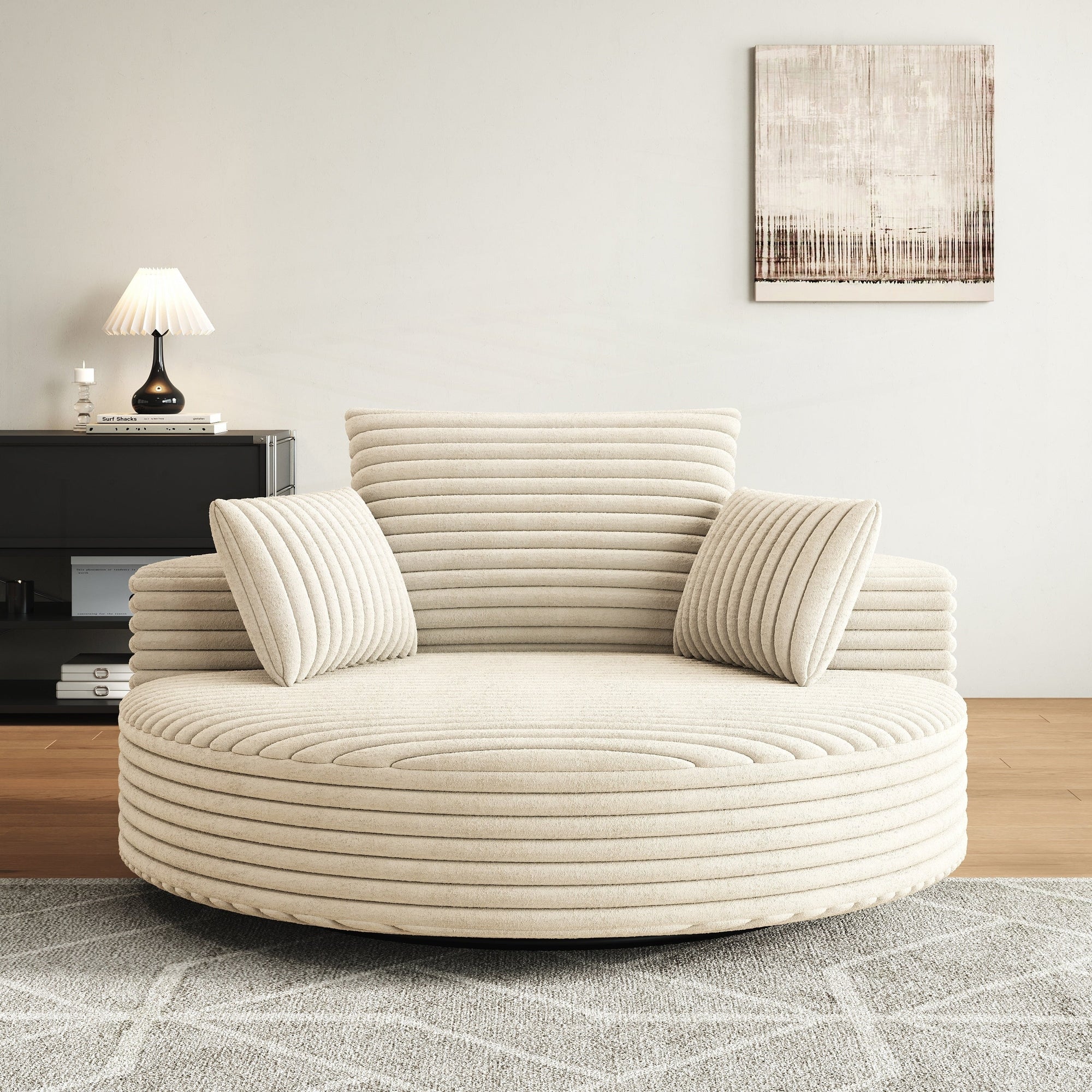 Fauteuil pivotant simple en velours côtelé et mousse chenille