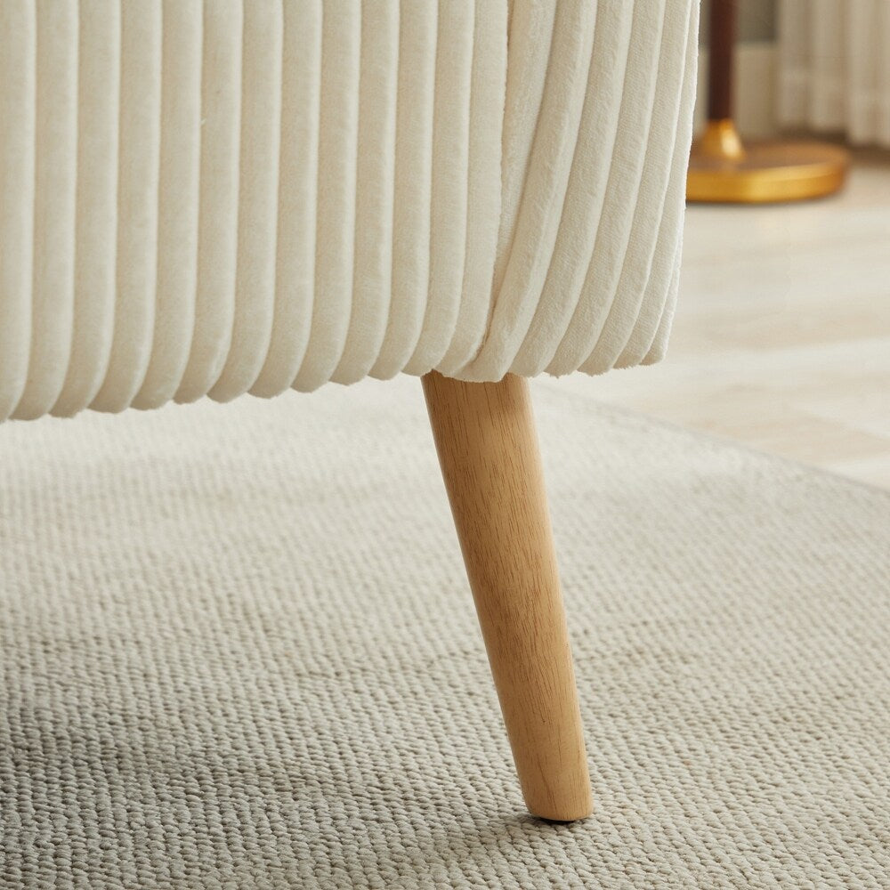 Canapé 2 places recouvert de tissu velours côtelé avec pieds en noyer