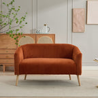 Canapé 2 places recouvert de tissu velours côtelé avec pieds en noyer