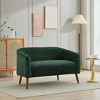 Canapé 2 places recouvert de tissu velours côtelé avec pieds en noyer