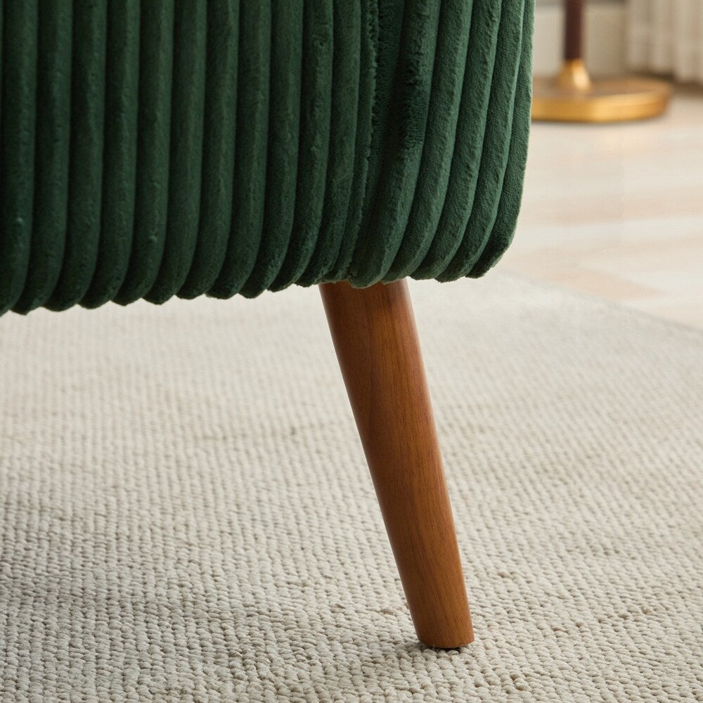 Canapé 2 places recouvert de tissu velours côtelé avec pieds en noyer