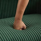 Canapé 2 places recouvert de tissu velours côtelé avec pieds en noyer